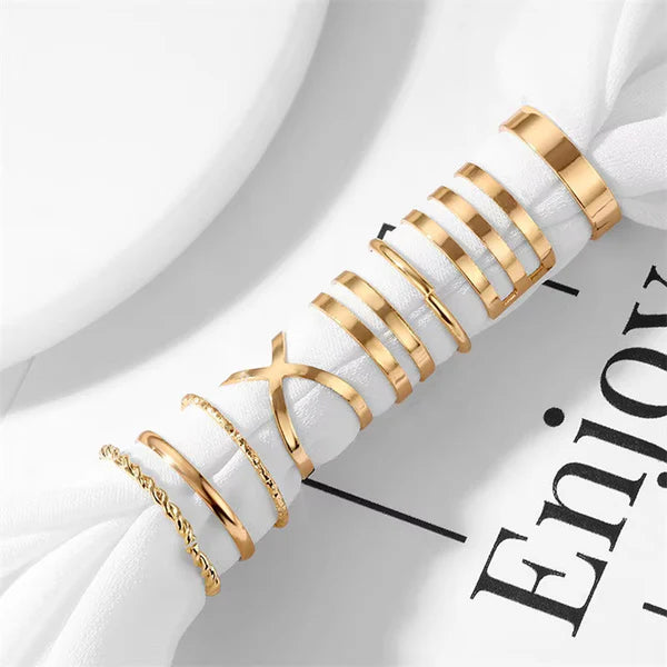 Lines & Gold — Minimal Geometric Stack Ring Set NVR-0523