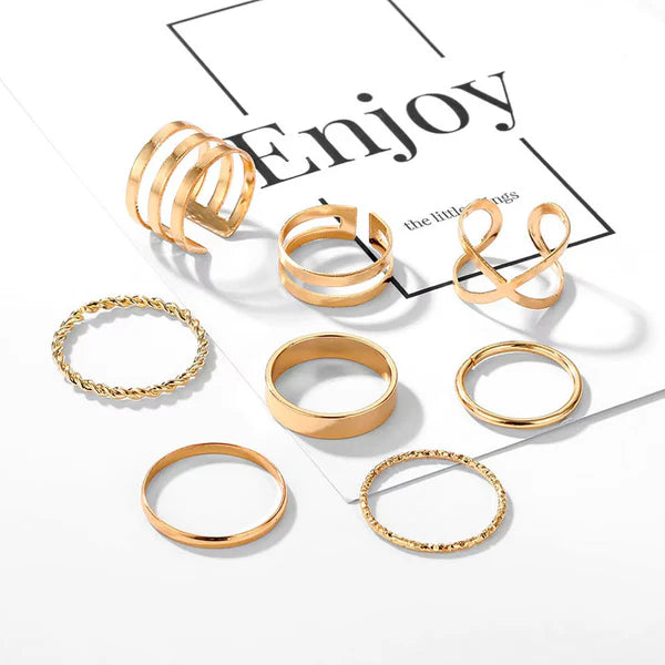 Lines & Gold — Minimal Geometric Stack Ring Set NVR-0523
