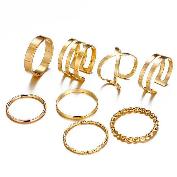 Lines & Gold — Minimal Geometric Stack Ring Set NVR-0523