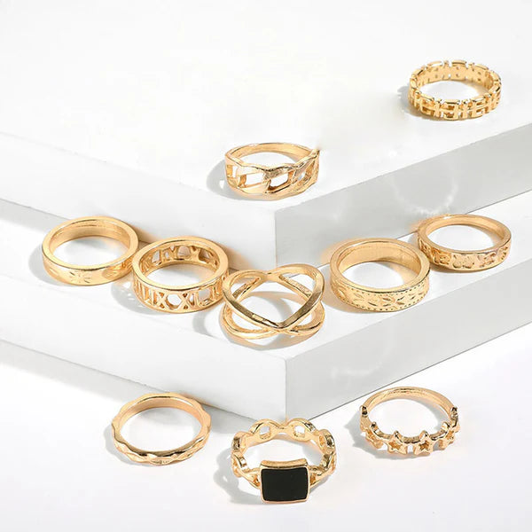 Ancient Gold — Greek Pattern & Roman Numeral Ring Set NVR-0524