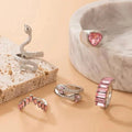 Venom & Velvet — Silver Pink Snake & Heart Crystal Ring Set NVR-0526