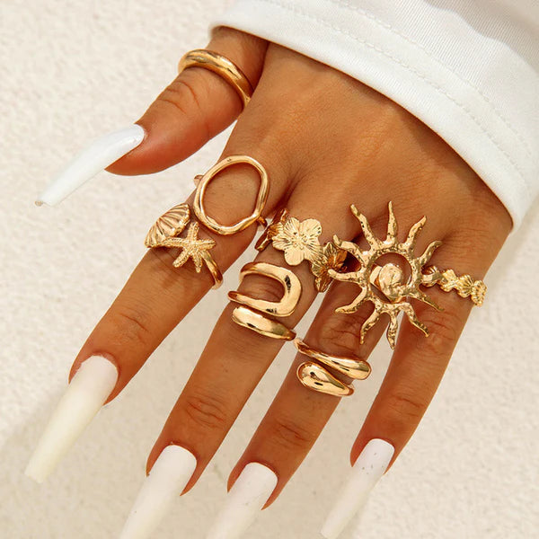 Golden Shore — Ocean Nature Statement Ring Set NVR-0527