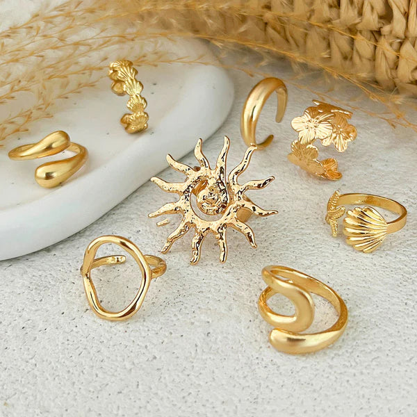 Golden Shore — Ocean Nature Statement Ring Set NVR-0527