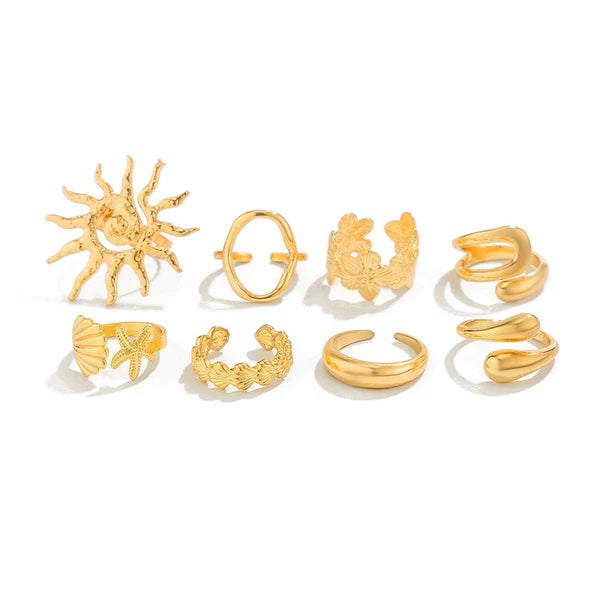 Golden Shore — Ocean Nature Statement Ring Set NVR-0527