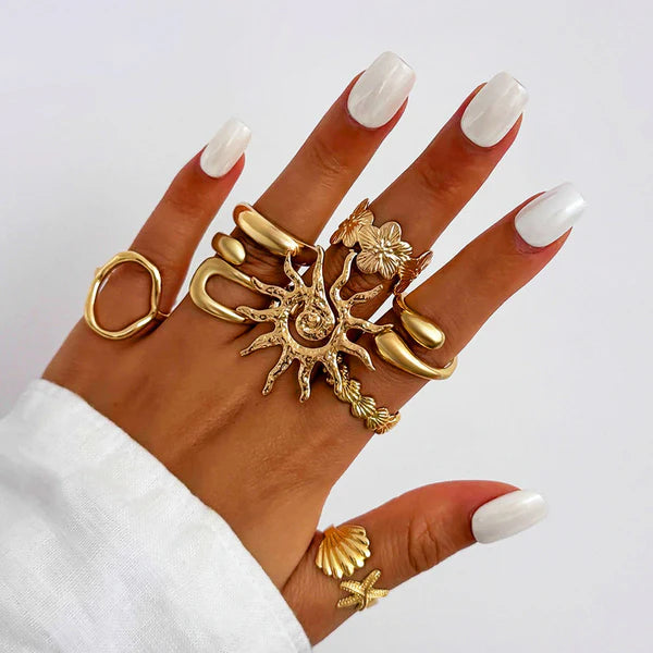 Golden Shore — Ocean Nature Statement Ring Set NVR-0527